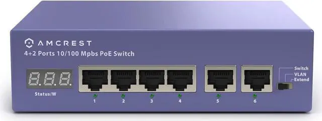 Main image of Amcrest 6-Port, POE+ Power Over Ethernet POE Switch with Metal Housing, 4-Ports POE+ 802.3at 65w (AMPS6E4P-AT-65)