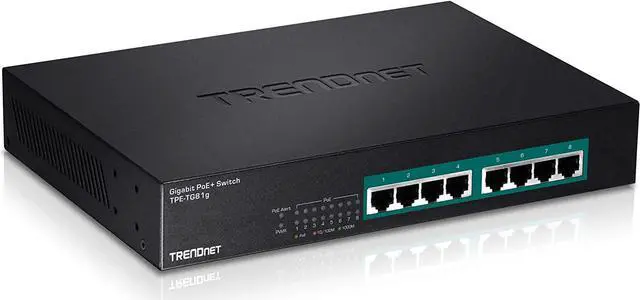 Main image of TRENDnet 8-Port Gigabit GREENnet PoE+ Switch, TPE-TG81g, 8 x Gigabit PoE+ Ports, Rack Mountable, Up to 30 W Per Port with 110 W Total Power Budget, Ethernet Network Switch, Metal, Lifetime Protection