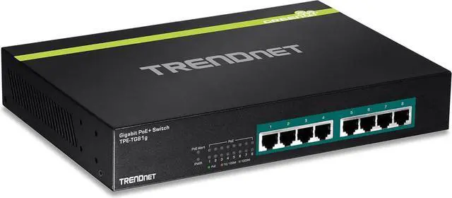 Alt view image 5 of 5 - TRENDnet 8-Port Gigabit GREENnet PoE+ Switch, TPE-TG81g, 8 x Gigabit PoE+ Ports, Rack Mountable, Up to 30 W Per Port with 110 W Total Power Budget, Ethernet Network Switch, Metal, Lifetime Protection