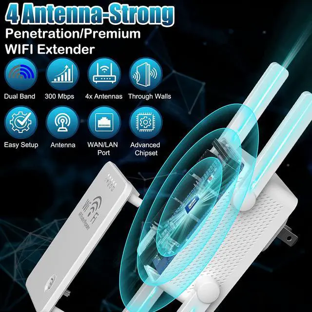 Alt view image 2 of 7 - WiFi Extenders Signal Booster for Home, WiFi Extender 300Mbps, WiFi Booster, Wireless Signal Range Amplifier Covers Up to 3000 Sq.ft, WiFi Repeater, Internet Booster, Internet Extender