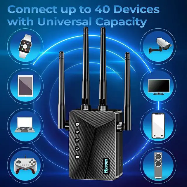 Alt view image 5 of 6 - WiFi Extender Booster, 4 Antennas | 80% Faster Internet Booster with Ethernet Port, Easy Setup Wireless Repeater, Long Range
