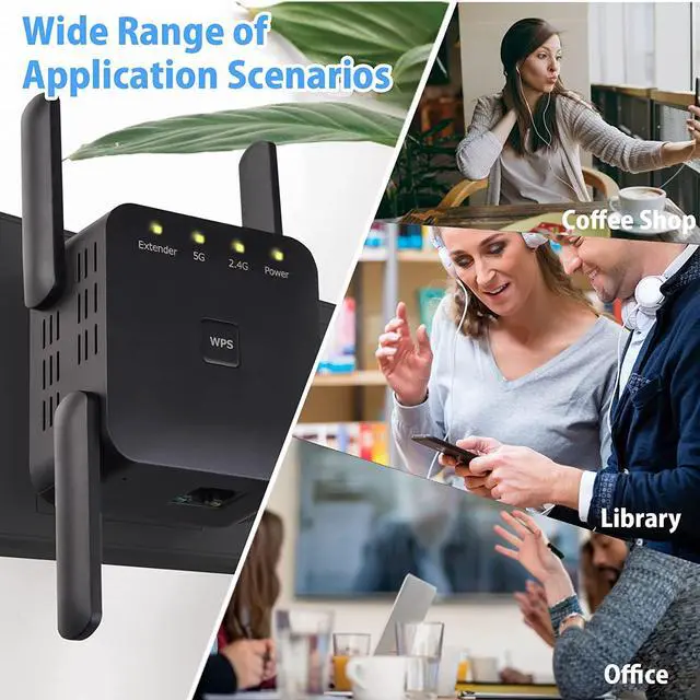 Alt view image 6 of 6 - WiFi Extender, 5G 1200Mbps Dual Band WiFi Extenders Signal Booster for Home, Device Servers WiFi Booster Covers Up to 7000 Sq.ft and 20 Devices, 1200Mbps Wireless Signal Repeater (Black)