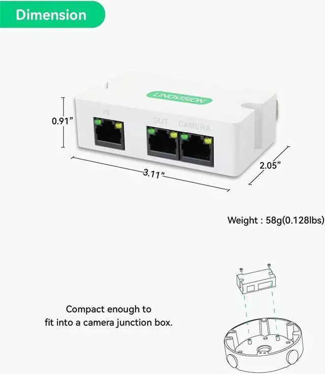 Alt view image 7 of 7 - Mini 2 Port POE Extender IEEE 802.3af/at POE Repeater Up to 1000ft Power Over Ethernet Over Cat5/6 Cable, POE Splitter to 2 POE Devices Like IP Cameras, IP Phone, Wireless AP