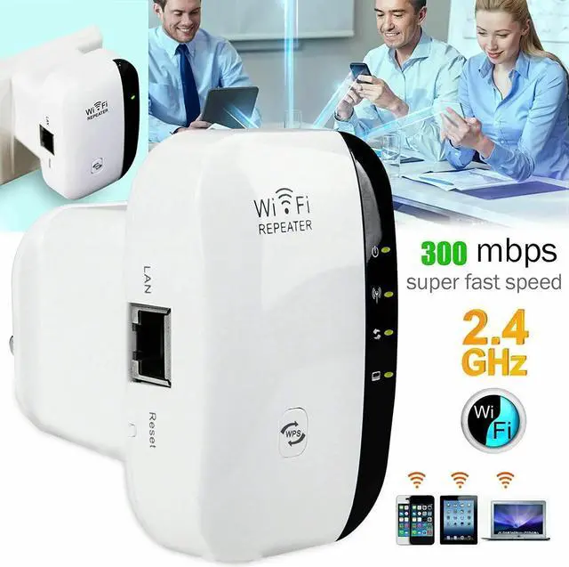 Alt view image 2 of 7 - Apartment 2 Cards 300Mbps WiFi Extender Signal Booster, Wireless Dual-Band Network Repeater, with Ethernet Port, 1-Tap Setup Access Point,Covers Up to 2640 Square Feet, WiFi Range Extender