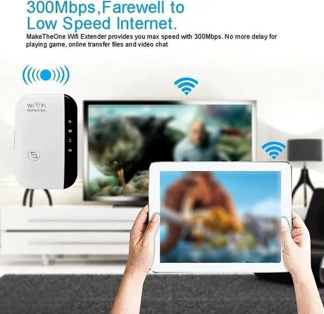 Alt view image 5 of 7 - Apartment 2 Cards 300Mbps WiFi Extender Signal Booster, Wireless Dual-Band Network Repeater, with Ethernet Port, 1-Tap Setup Access Point,Covers Up to 2640 Square Feet, WiFi Range Extender