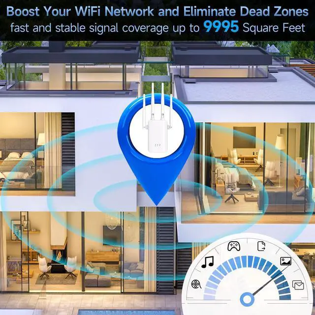Alt view image 2 of 7 - 2023 WiFi Extender Wireless Signal Booster Long Range up to 9970sq.ft and 48+ Devices, Repeater Signal Amplifier with Ethernet Port, Internet Booster for Home, 1-Tap Setup, Access Point