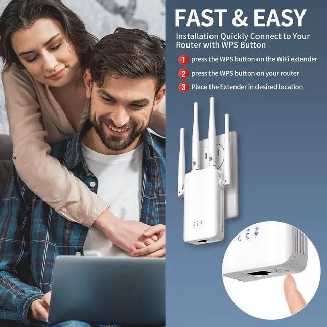 Alt view image 7 of 7 - 2023 WiFi Extender Wireless Signal Booster Long Range up to 9970sq.ft and 48+ Devices, Repeater Signal Amplifier with Ethernet Port, Internet Booster for Home, 1-Tap Setup, Access Point