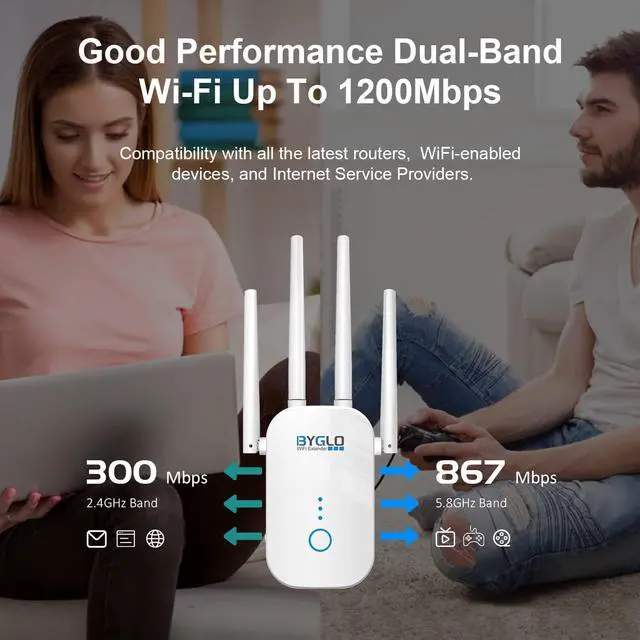 Alt view image 2 of 6 - WiFi Extender Wireless Signal Booster for Home WiFi Booster 1200Mbps WiFi Range Extender Long Range Internet Booster 5G&2.4GHz Dual Band WiFi Repeater w/ WPS Function, Support 30+ Devices