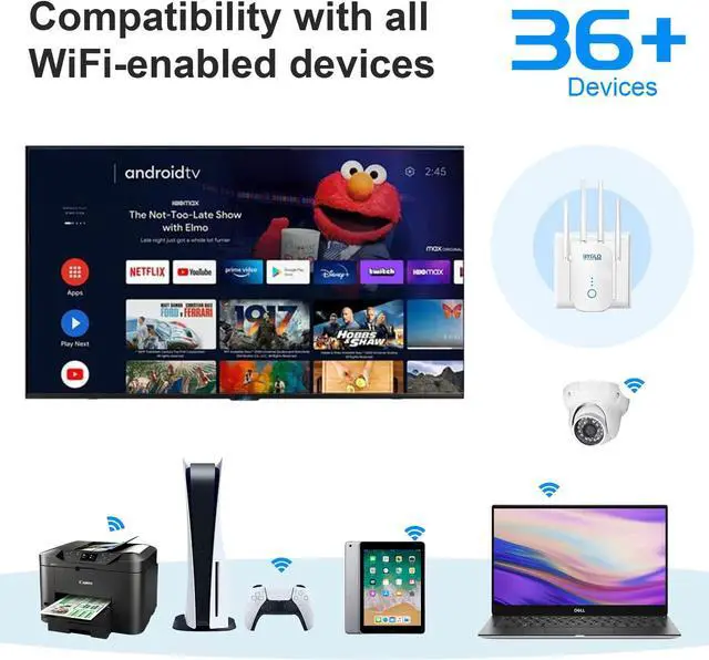 Alt view image 4 of 6 - WiFi Extender Wireless Signal Booster for Home WiFi Booster 1200Mbps WiFi Range Extender Long Range Internet Booster 5G&2.4GHz Dual Band WiFi Repeater w/ WPS Function, Support 30+ Devices