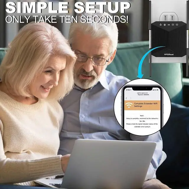 Alt view image 4 of 6 - WiFi Range Extender WiFi Repeater 2022 Newest Release Simple Setup Wireless Signal Booster 1-Tap Setup, Supports Access Point, Alexa Compatible Home WiFi Range Extender