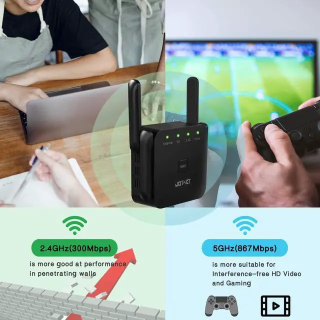 Alt view image 3 of 7 - WiFi Extender WiFi Booster and Signal Amplifier Covers Up to 6000 Sq.ft Speed Up to 1200Mbps for 15 Devices Internet Booster for WiFi Repeater Home Wireless Signal Booster with Ethernet Port