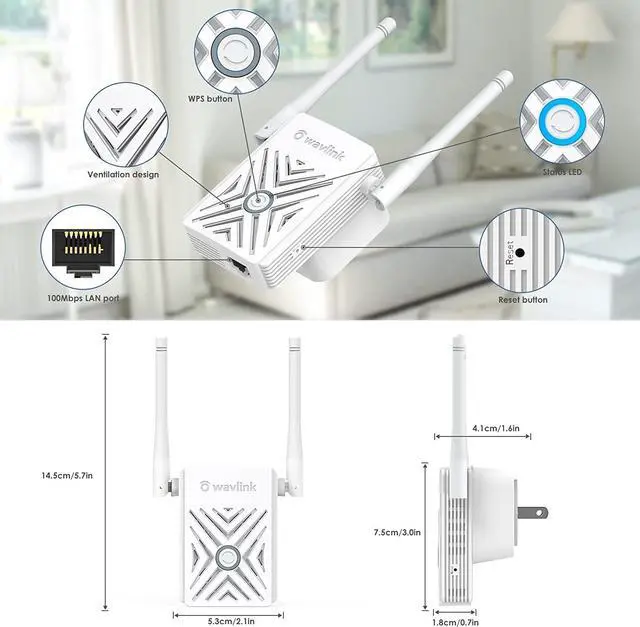Alt view image 2 of 7 - WAVLINK N300 Wireless Wi-Fi Range Extender/Signal Booster,Covers Up to 1000 Sq.ft and 16 Devices, Supports Repeater/Access Point Modes,Easy Setup,MIMO,WPS,Wall Plug Design for Home