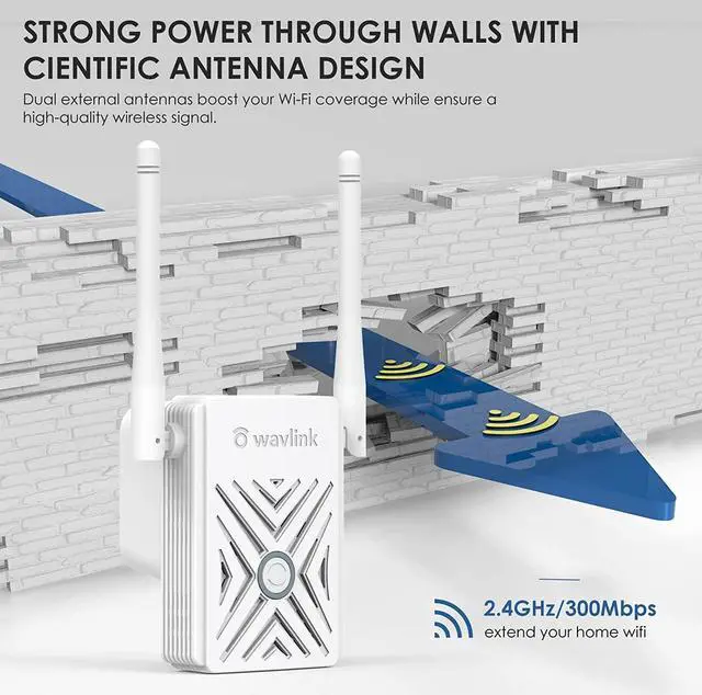 Alt view image 6 of 7 - WAVLINK N300 Wireless Wi-Fi Range Extender/Signal Booster,Covers Up to 1000 Sq.ft and 16 Devices, Supports Repeater/Access Point Modes,Easy Setup,MIMO,WPS,Wall Plug Design for Home