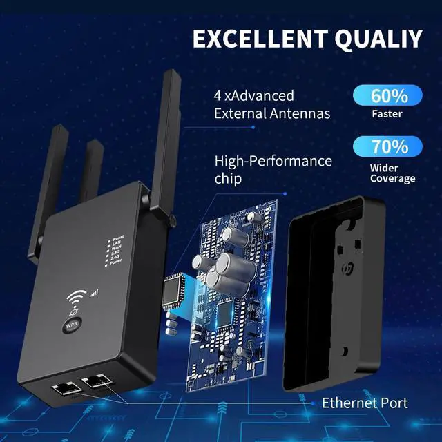 Alt view image 2 of 7 - 2023 Upgraded WiFi Extender Signal Booster for Home - up to 9999 sq.ft Coverage - Long Range Wireless Internet Repeater and Signal Amplifier with Ethernet Port - 1 Tap Setup, 5 Modes, 50+ Devices