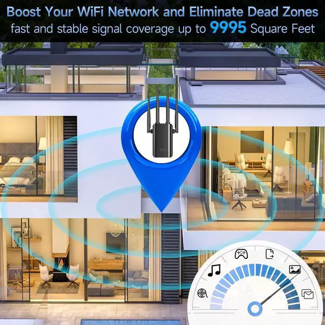 Alt view image 2 of 7 - 2023 WiFi Extender Wireless Signal Booster Long Range up to 9995sq.ft and 50+ Devices, Repeater Signal Amplifier with Ethernet Port, Internet Booster for Home, 1-Tap Setup, Access Point