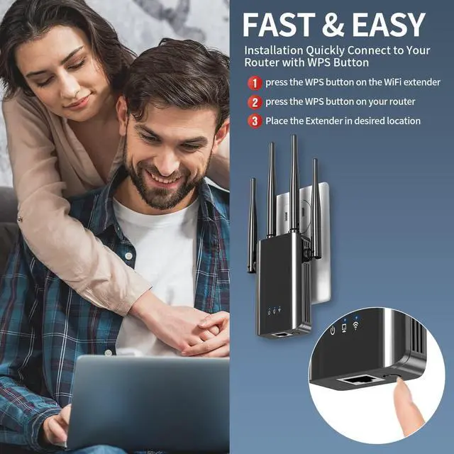 Alt view image 7 of 7 - 2023 WiFi Extender Wireless Signal Booster Long Range up to 9995sq.ft and 50+ Devices, Repeater Signal Amplifier with Ethernet Port, Internet Booster for Home, 1-Tap Setup, Access Point