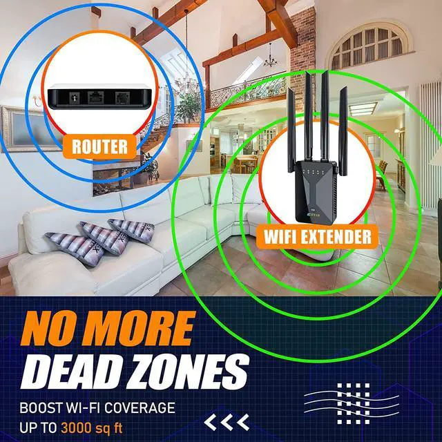Alt view image 3 of 7 - WiFi Extenders Signal Booster for Home,WiFi Range Extender and Repeater with Ethernet Port and 4 WiFi Antennas up to 6,000 Sq.ft Coverage,Easy 1-Tap Setup-A (Black)