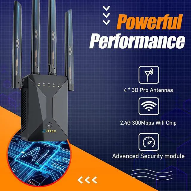 Alt view image 2 of 7 - WiFi Extenders Signal Booster for Home,WiFi Range Extender and Repeater with Ethernet Port and 4 WiFi Antennas up to 6,000 Sq.ft Coverage,Easy 1-Tap Setup-A (Black)