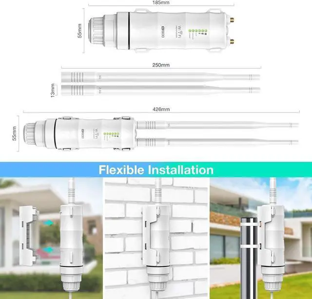 Alt view image 2 of 7 - WAVLINK AC600 Outdoor WiFi Range Extender,Dual Band 2.4G & 5GHz High Power Weatherproof Wireless Signal Amplifier Booster,Support AP/Router/Repeater/WISP Modes/Bridge Mode for Outdoor Wi-Fi Coverage