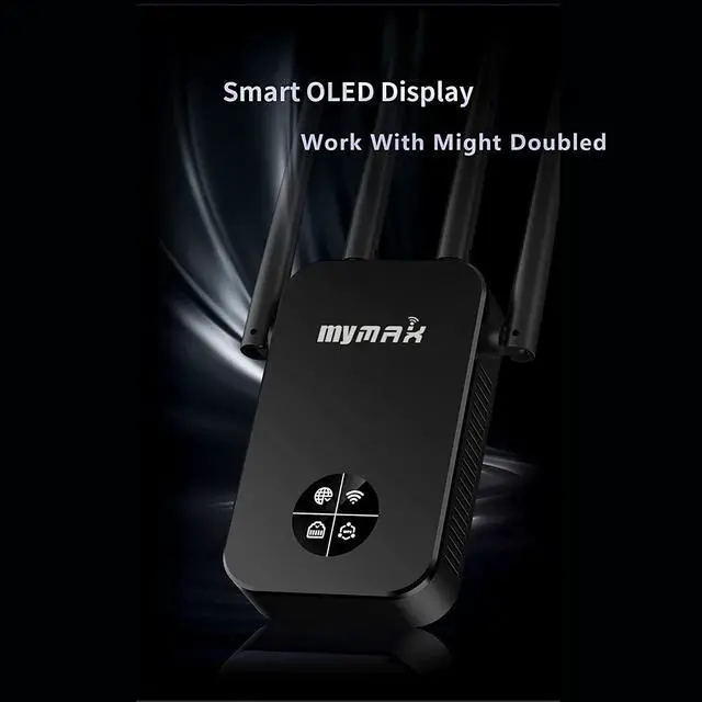 Alt view image 2 of 7 - AC1200 Smart OLED Display WiFi Extender, Dual Band 2.4+5.8Ghz 1200Mbps Wireless Repeater Signal Booster for Home, with Ethernet Port and 4 Antennas (WPS Button, Cover 8500sqft, 40+ Devices)