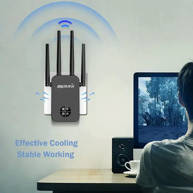 Alt view image 5 of 7 - AC1200 Smart OLED Display WiFi Extender, Dual Band 2.4+5.8Ghz 1200Mbps Wireless Repeater Signal Booster for Home, with Ethernet Port and 4 Antennas (WPS Button, Cover 8500sqft, 40+ Devices)
