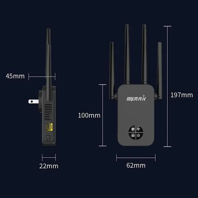 Alt view image 7 of 7 - AC1200 Smart OLED Display WiFi Extender, Dual Band 2.4+5.8Ghz 1200Mbps Wireless Repeater Signal Booster for Home, with Ethernet Port and 4 Antennas (WPS Button, Cover 8500sqft, 40+ Devices)