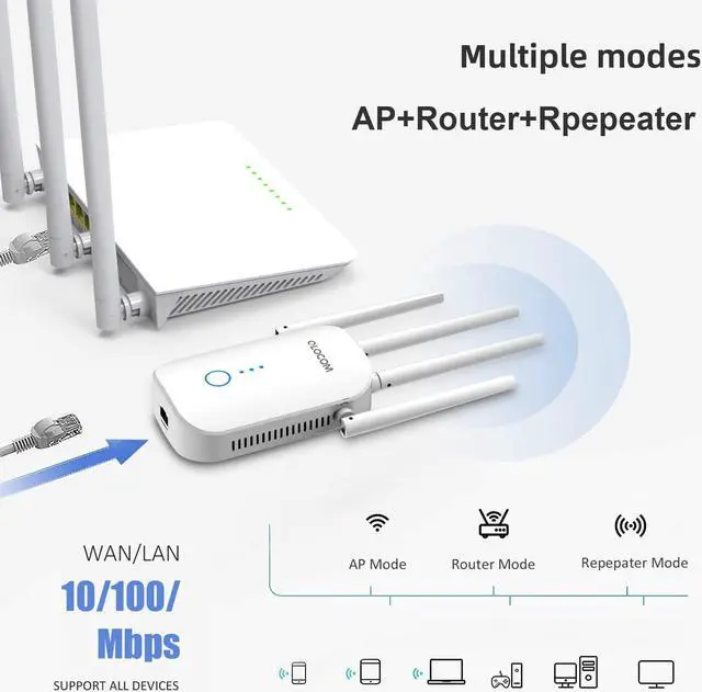 Alt view image 5 of 7 - QLOCOM WiFi Extender WiFi Booster 1200Mbps Wireless Signal Booster Internet Range Booster for Home Dual Band 2.4G & 5GHz, Support Repeater/ Bridge/ AP/ Client/ Router Modes