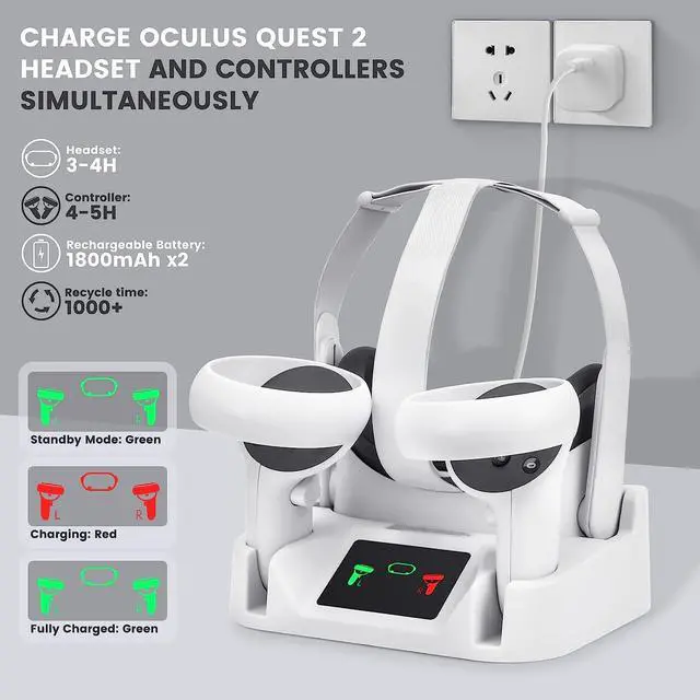 Alt view image 2 of 7 - Charging Dock for Meta Quest 2,VR Charging Station for Oculus Quest 2 Touch Controller and VR Headset with 2 Rechargeable Batteries and USB-C Charger,Support Elite Strap with Battery