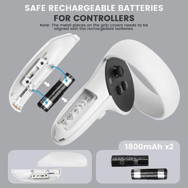 Alt view image 3 of 7 - Charging Dock for Meta Quest 2,VR Charging Station for Oculus Quest 2 Touch Controller and VR Headset with 2 Rechargeable Batteries and USB-C Charger,Support Elite Strap with Battery