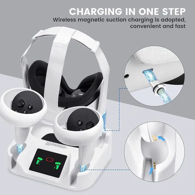 Alt view image 4 of 7 - Charging Dock for Meta Quest 2,VR Charging Station for Oculus Quest 2 Touch Controller and VR Headset with 2 Rechargeable Batteries and USB-C Charger,Support Elite Strap with Battery