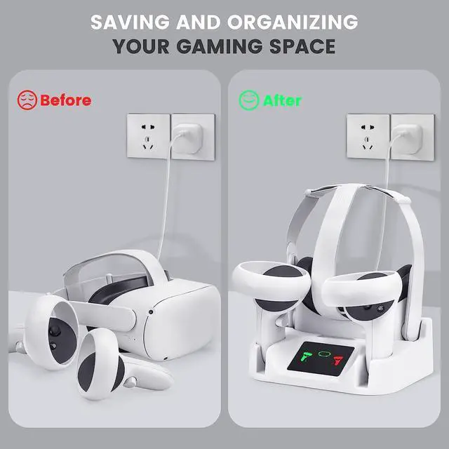 Alt view image 5 of 7 - Charging Dock for Meta Quest 2,VR Charging Station for Oculus Quest 2 Touch Controller and VR Headset with 2 Rechargeable Batteries and USB-C Charger,Support Elite Strap with Battery
