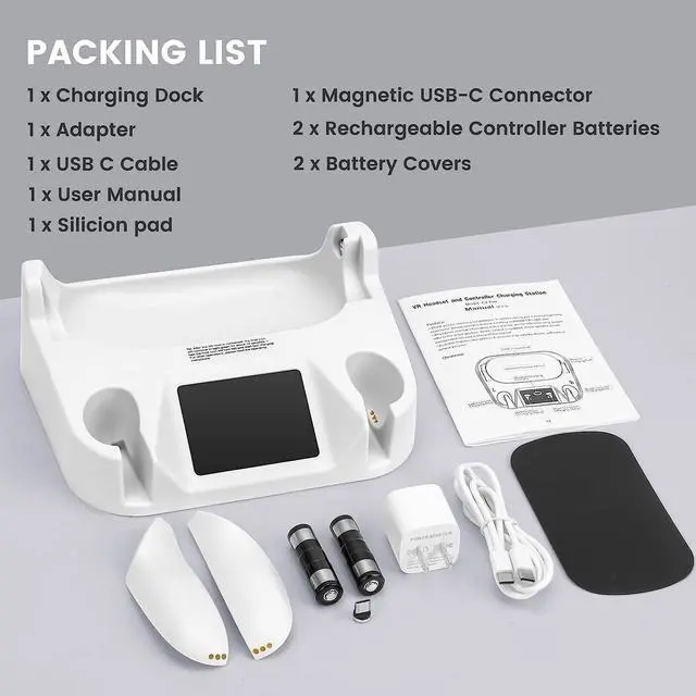 Alt view image 6 of 7 - Charging Dock for Meta Quest 2,VR Charging Station for Oculus Quest 2 Touch Controller and VR Headset with 2 Rechargeable Batteries and USB-C Charger,Support Elite Strap with Battery