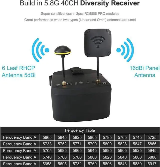Alt view image 2 of 5 - EV800D FPV Goggles with DVR 5.8G 40CH 5 Inch 800x480 Diversity Video Headset Build in 3.7V 2000mAh Battery