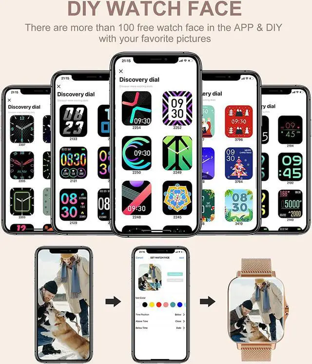 Alt view image 5 of 7 - Iaret Smart Watch for Women(Call Receive/Dial), Fitness Tracker Waterproof Smartwatch for Android iOS Phones 1.7" HD Full Touch Screen Digital Watches with Heart Rate Sleep Monitor Pedometer, Gold