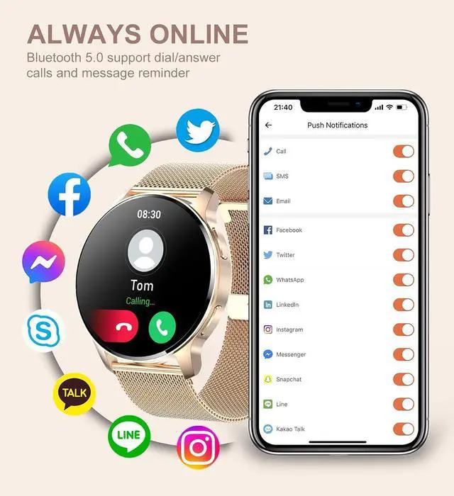 Alt view image 2 of 7 - Iaret Smart Watch for Women (Answer/Make Call), Fitness Tracker for Android and iOS Phones Waterproof Smartwatch with 1.32" HD Full Touch Screen AI Voice Control Heart Rate Sleep Monitor Pedometer