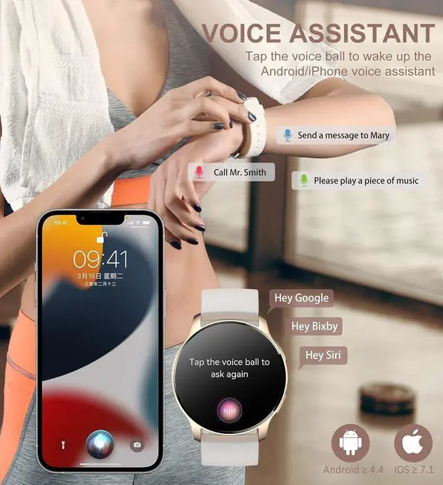 Alt view image 4 of 7 - Iaret Smart Watch for Women (Answer/Make Call), Fitness Tracker for Android and iOS Phones Waterproof Smartwatch with 1.32" HD Full Touch Screen AI Voice Control Heart Rate Sleep Monitor Pedometer