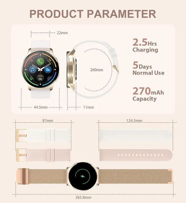 Alt view image 7 of 7 - Iaret Smart Watch for Women (Answer/Make Call), Fitness Tracker for Android and iOS Phones Waterproof Smartwatch with 1.32" HD Full Touch Screen AI Voice Control Heart Rate Sleep Monitor Pedometer