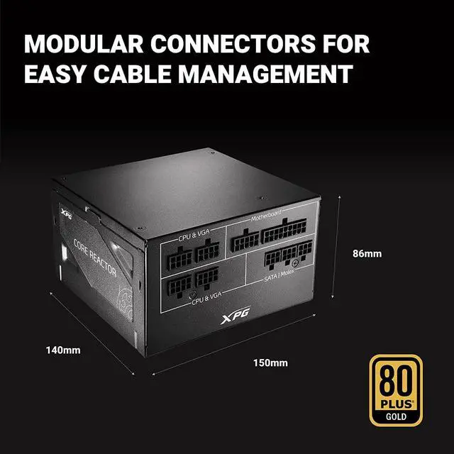 Alt view image 3 of 7 - XPG Core Reactor Modular PSU: 80 Plus Gold - ATX - Fully Modular Power Supply - 10 Year Warranty - 850 Watt