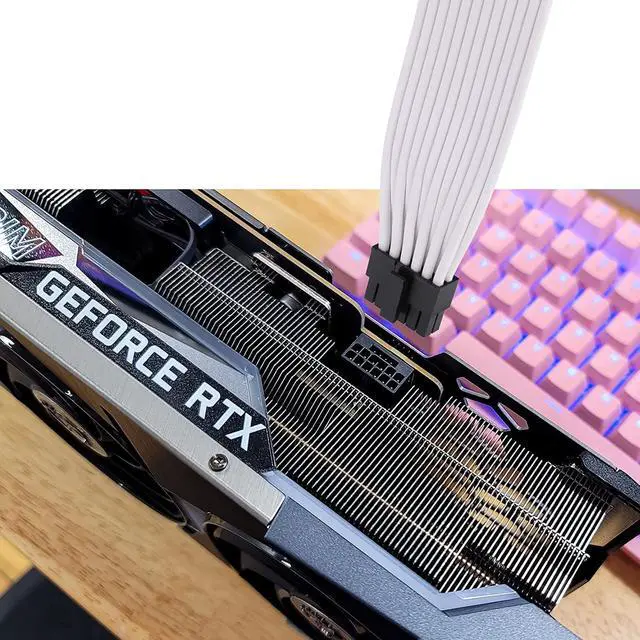 Alt view image 4 of 5 - PCIe 5.0 Cable, 16AWG ATX 3.0 12VHPWR PCIE Cable, 600W Male to Male 16 (12+4) Pin PCIE5 Cable for RTX 4090TI, 4080TI, 3090TI, Compatible for MSI, Gigabyte, GameMax, Thermaltake Power Supply, White