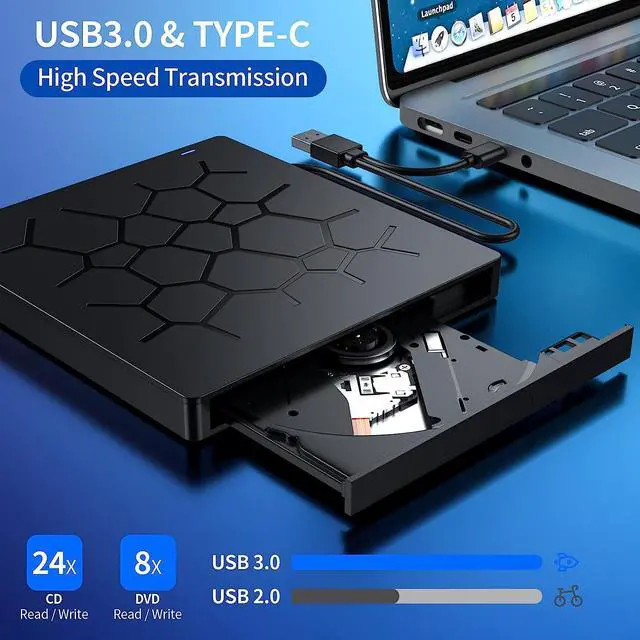 Alt view image 4 of 7 - External CD/DVD Drive for Laptop, 7 IN 1 USB 3.0 Ultra-Slim Portable DVD Player, CD ROM Burner Writer External Disk Drive Optical Compatible with Laptop Desktop PC MacBook Windows Mac Linux OS
