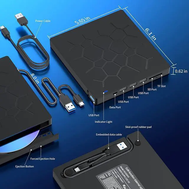 Alt view image 7 of 7 - External CD/DVD Drive for Laptop, 7 IN 1 USB 3.0 Ultra-Slim Portable DVD Player, CD ROM Burner Writer External Disk Drive Optical Compatible with Laptop Desktop PC MacBook Windows Mac Linux OS