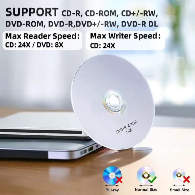 Alt view image 4 of 7 - External DVD Drive, USB Type-C DVD Player Portable External CD/DVD Drive for Laptop CD DVD +/-RW Drive Player CD ROM Burner Writer Compatible for Apple MacBook Pro iMac Laptop Desktop PC