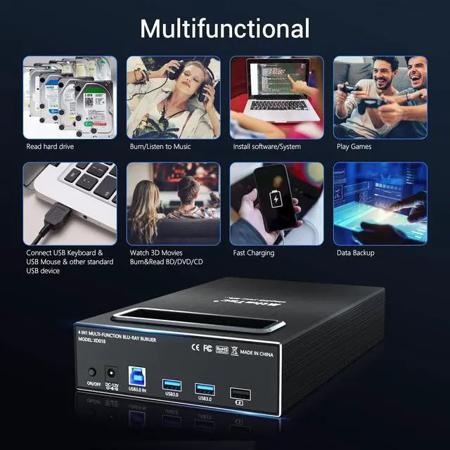 Alt view image 7 of 7 - MthsTec 4 in 1 External Blu-ray Drive, 16X USB 3.0 and Type-C Powerful Desktop External Bluray Drive Burner DVD Burner Optical Drive Charger HDD Enclosure USB HUB for Mac/PC