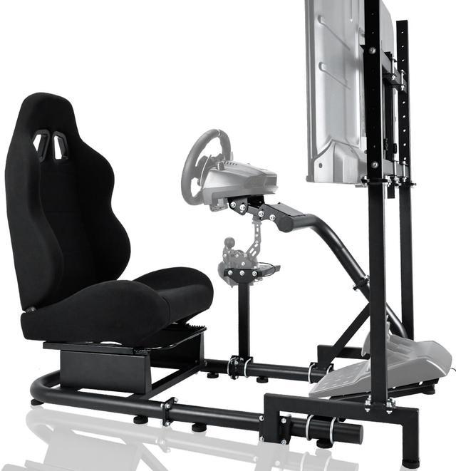 Minneer Racing Simulator Cockpit with Black Seat and TV Stand Fit