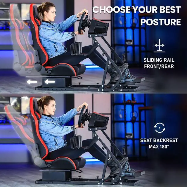 Alt view image 4 of 6 - Minneer G29 Racing Simulator Cockpit with Red Seat Compatible with Thrustmaster, Logitech,PXN, Fanatec Adjustable Mount Steering Wheel, Pedal, Handbrake Not Included