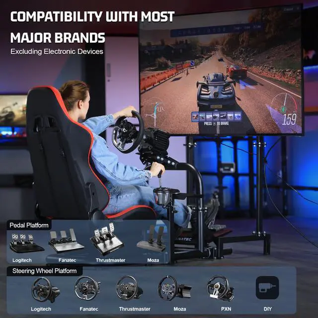 Alt view image 7 of 7 - Minneer Racing Simulator Cockpit with Red Seat and TV Stand Fit for Logitech/Thrustmaster/Fanatec G29/G920/T248/T300 Racing Wheel Stand(Wheel Pedal Shift TV Not Included