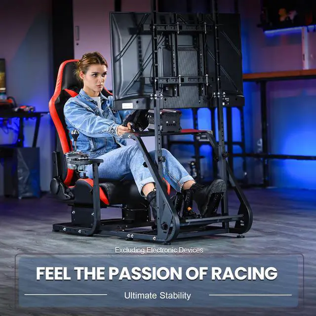 Alt view image 5 of 6 - Minneer Racing Simulator Cockpit Stand with Monitor Mount Racing Wheel Stand with Red Seat fit Logitech G25 G27 G29 G920 Thrustmaster,NO Steering Wheel Shift Lever Pedal Display