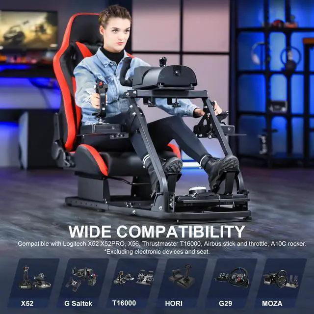 Alt view image 6 of 7 - Minneer Racing G29/X52 Flight Simulator Cockpit Multifunctional Stand with Seat Fit for Logitech G25 G920/Thrustmaster HOTAS Warthog 248PS T248XBox T300RS