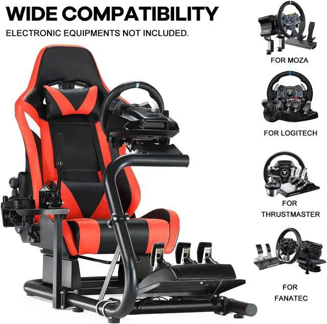 Alt view image 7 of 7 - Minneer Racing Simulator Cockpit with Adjustable Frame and Red Gaming Seat Built-in Bluetooth Speakers Fit for Logitech G25 G27 G29 G920 G923, Thrustmaster T300, Fanatec