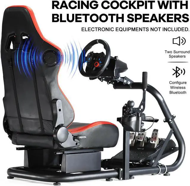 Alt view image 2 of 7 - Minneer Racing Simulator Cockpit with Adjustable Frame and Red Gaming Seat Built-in Bluetooth Speakers Fit for Logitech G25 G27 G29 G920 G923, Thrustmaster T300, Fanatec